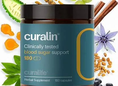 Curalin supplement bottle displayed with key oral health ingredients on white background